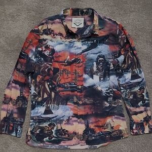 Decibel WWII Warhawk All Over Print Button Down Shirt - Men’s 2XL